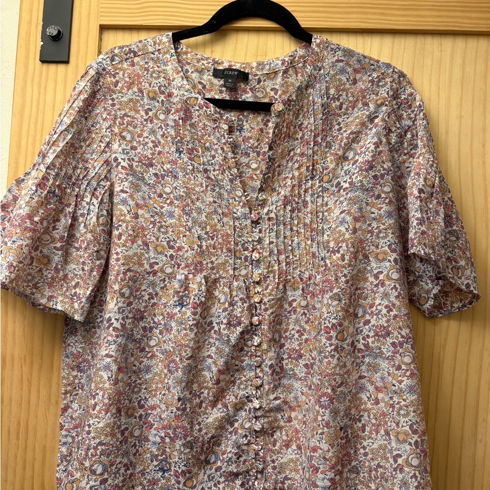 J. Crew Paisley Floral Pintuck Button-Front Blouse in Multi-Color